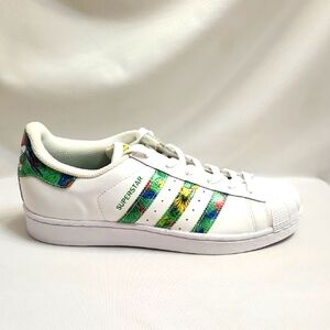 Adidas Superstar Tropical Floral Stripes White Leather Sneakers  (M Size 7)